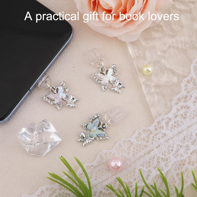 QPIXVB Kindle Dust Plug Charm,Book Lover Gifts,Dust Plug Charm Type C,Gifts for Kindle Readers,3 PCS Phone Charms,Charms for E-Reader,Butterfly Theme Kindles Paperwhite Accessories,Bookish Gift - Image 4